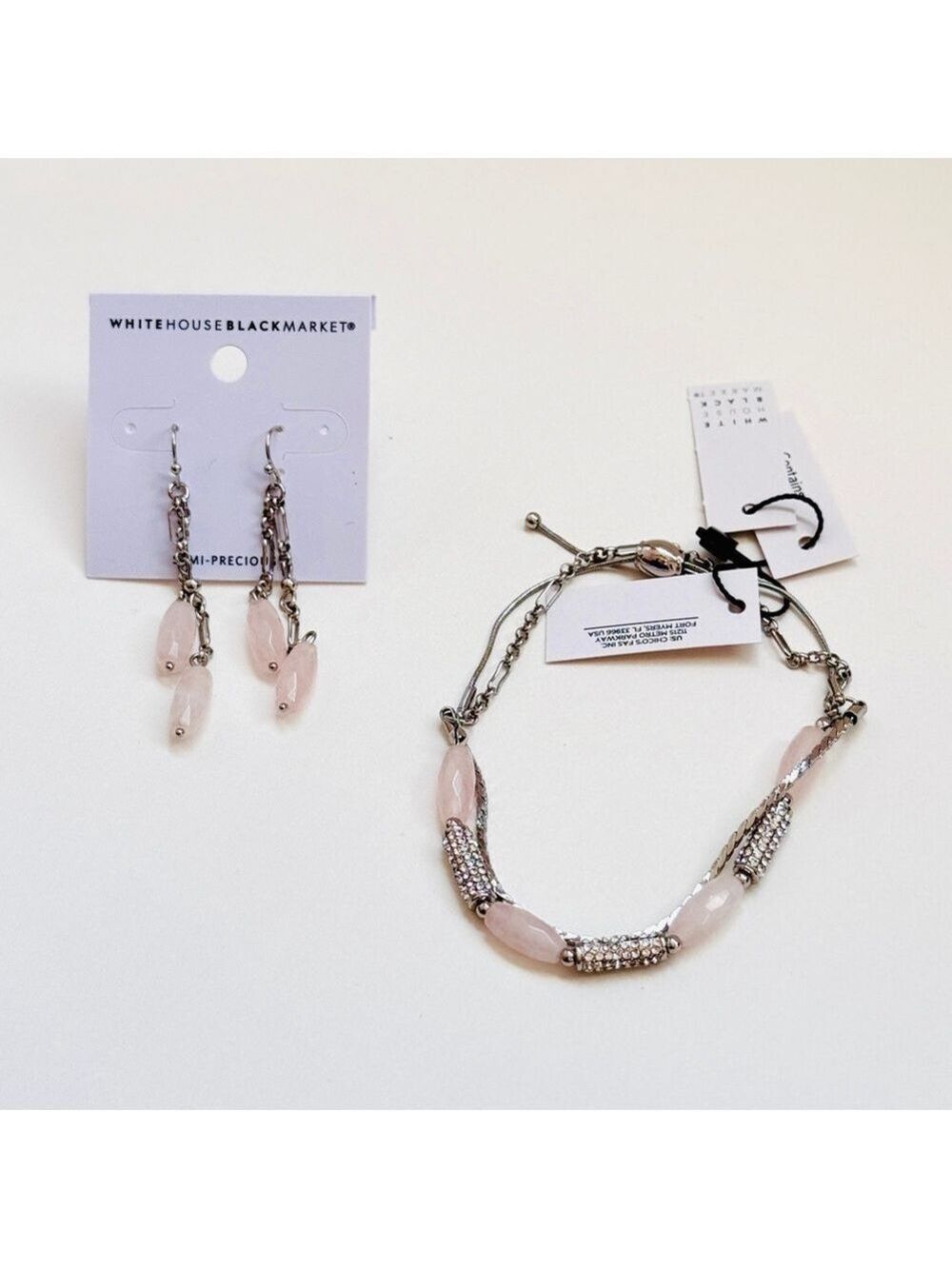 White House Black Market Rose Quartz Bracelet Earrings Set - Picture 7 of 7